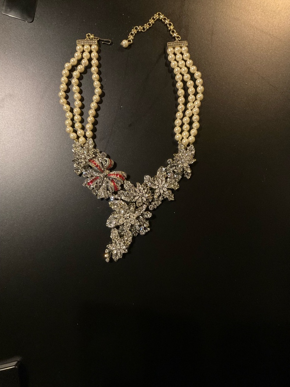Pearl and Crystal Floral Statement Necklace in Ivory